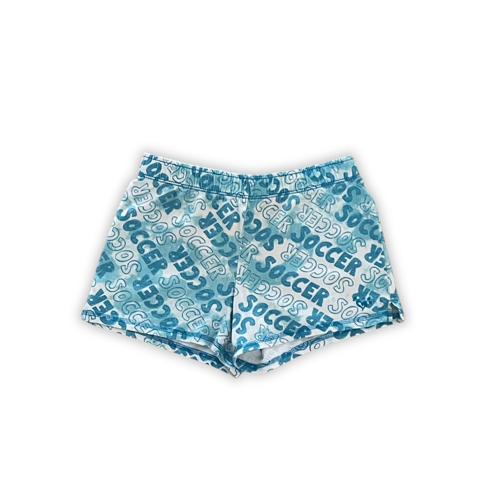 Justice Girls' Blue & White Soccer Graphic Shorts 100% Cotton Size 10